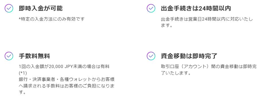 入金方法・手数料・反映スピード